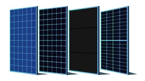 Solar Panel Collection - Renewable Energy Photovoltaic Modules in Blue and Black Stock Illustration