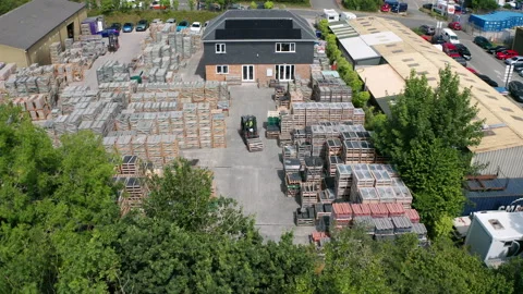 Solar panel commercial installation renewable energy at busy slate yard aerial 스톡 동영상 234316327