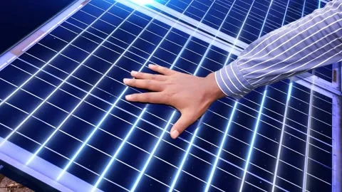 Solar Panel concept. Man doing Solar Panel Analysis by Hand. Business man d.. Stock Footage 291818204