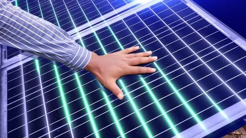 Solar Panel concept. Man doing Solar Panel Analysis by Hand. Business man d.. Stock Footage 291945860