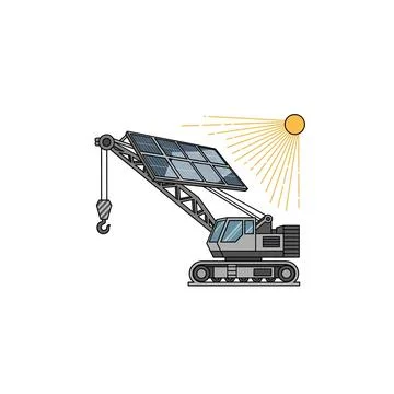 Solar panel crane with sun rays renewable energy illustration Illustrazione stock