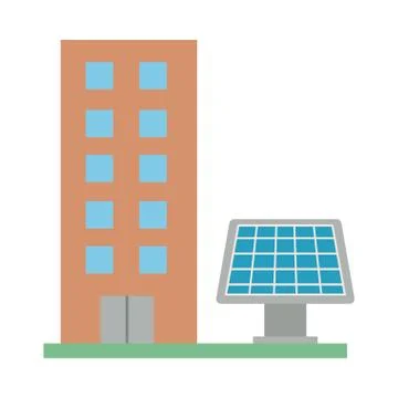 Solar panel device with building Ilustración de archivo