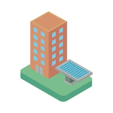 Solar panel device with building Ilustración de archivo