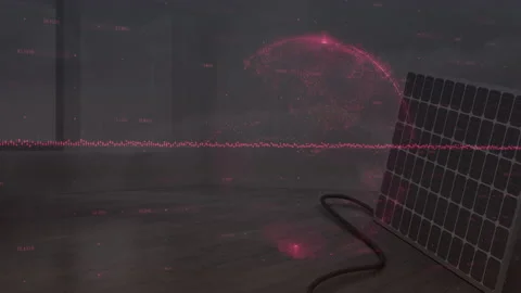 Solar panel with digital data visualization and glowing red network animation Stock Footage 305883942