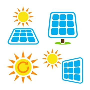 Solar panel - eco eergy icons set Stock Illustration