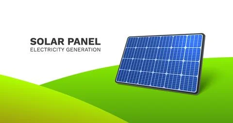 Solar panel electricity generation, nature ecology, green energy. vector Stock Illustration