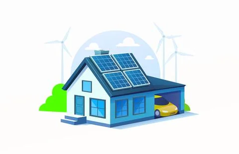 Solar panel electricity generation, nature ecology, green energy. vector Stock Illustration