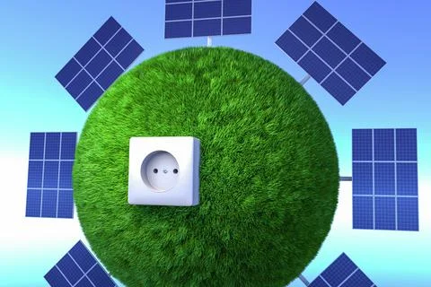 Solar panel for electricity as green technology. 3d render. Stock Illustration