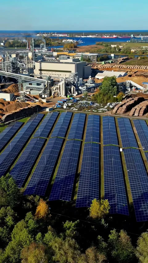 Solar panel electricity renewable energy sun harvest production farm array Stock Footage 309602424