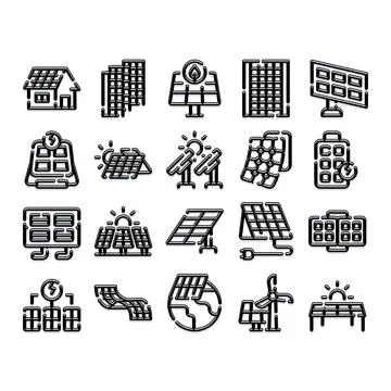 Solar panel energy clean power sustainable icons set Ilustración de archivo