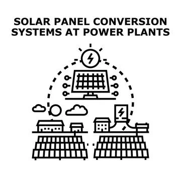 Solar panel energy conversion system at power plant Stock Illustration