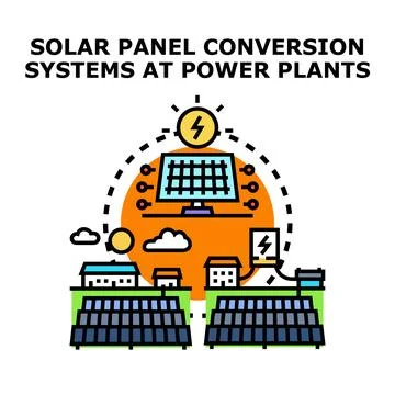Solar panel energy conversion system at power plant Stock Illustration