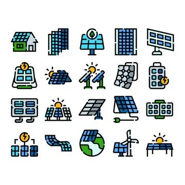 Solar panel energy icons generating clean power Stock Illustration