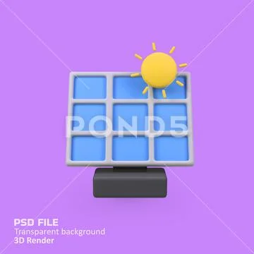 Solar Panel Energy isolated 3d render icon illustration PSD Template