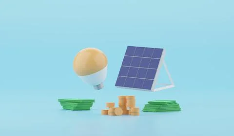 Solar Panel with energy saving bulb lamp. Renewable energy. Stock Illustration