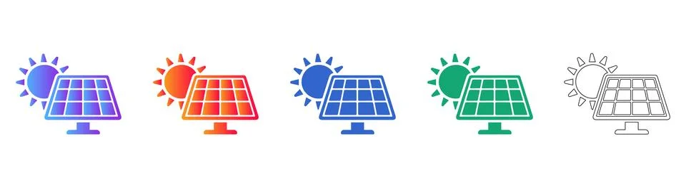 Solar Panel Energy Sun Icon Set Stock Illustration