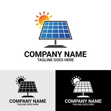 Solar Panel Energy with Sun Logo Design Template Stock Illustration