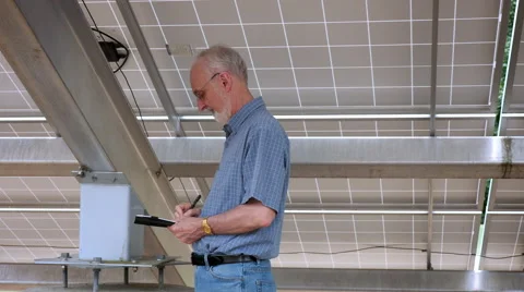 Solar Panel Engineer Inspecting Energy Equipment Stock Footage 53419038