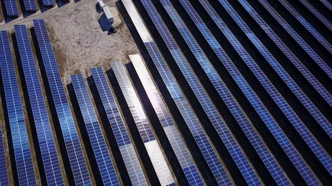 Solar Panel Farm aerial sun reflection Stock Footage 101253395