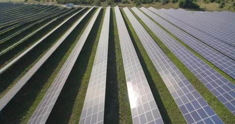 Solar panel farm Aerial wide view 4K Stock Footage 116181502