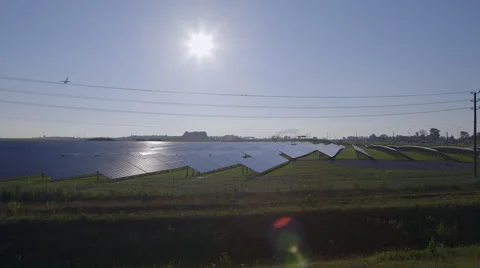Solar Panel Farm at Airport Stock Footage 62407014