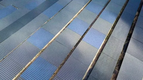 Solar panel farm, alternative green eco-friendly energy. drone point. Top view. Stock Footage 116274633