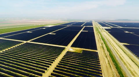 Solar Panel Farm alternative renewable energy Aerial 4k in California Valley Stock Footage 60948127
