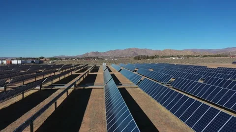 Solar Panel Farm In The Desert, Aerial Stock Footage