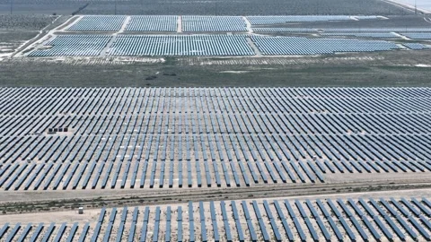 Solar Panel Farm Desert Drone Aerial Footage Stock Footage 335393010