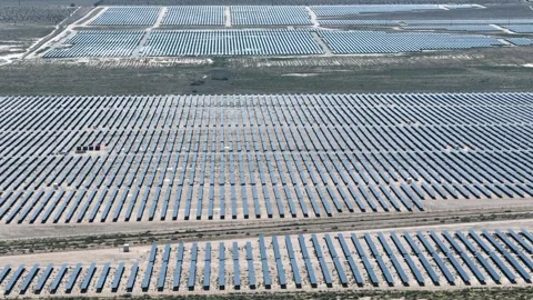 Solar Panel Farm Desert Drone Aerial Footage Stock Footage 335393019