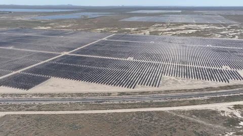 Solar Panel Farm Desert Drone Aerial Footage Stock Footage 335393281