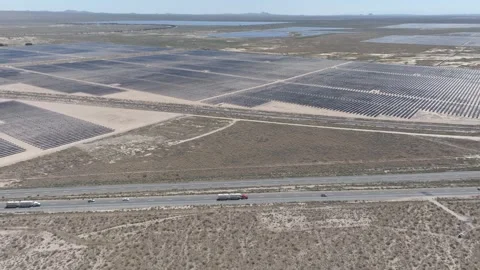 Solar Panel Farm Desert Drone Aerial Footage Stock Footage 335393287