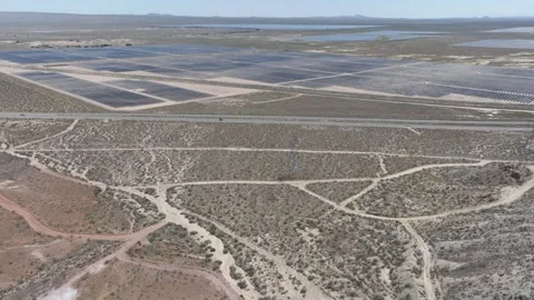 Solar Panel Farm Desert Drone Aerial Footage Stock Footage 335393293