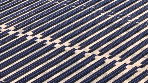 Solar Panel Farm Desert Drone Aerial Footage Stock Footage 335393304