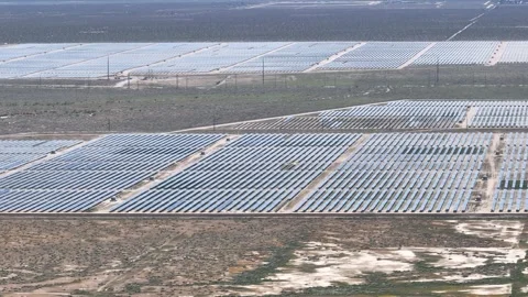 Solar Panel Farm Desert Drone Aerial Footage Stock Footage 335393370