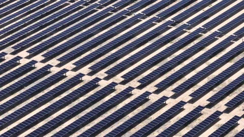 Solar Panel Farm Desert Drone Aerial Footage Stock Footage 335393398