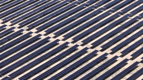 Solar Panel Farm Desert Drone Aerial Footage Stock Footage 335393403