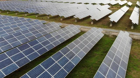 Solar panel farm seen from above, filmed by drone in Thailand, 스톡 동영상 111991783
