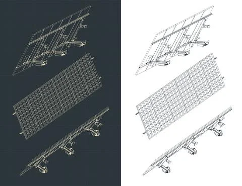 Solar panel with fasteners isometric blueprints Stock Illustration