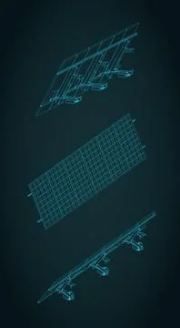Solar panel with fasteners isometric blueprints Stock Illustration