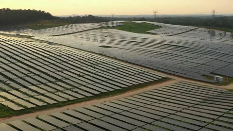 Solar Panel Field Aerial View Stock Footage 157899674