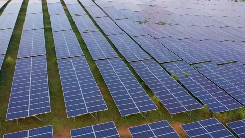 Solar Panel Field Aerial View Video stock 157899796