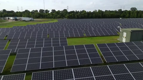 Solar panel field aerial view. renewable energy. green  and clean energy Stock Footage 248122620