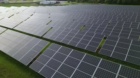 Solar panel field aerial view. renewable energy. green  and clean energy Stock Footage 248122627