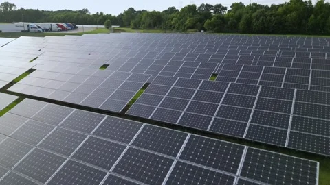 Solar panel field aerial view. renewable energy. green  and clean energy Stock Footage 248122628