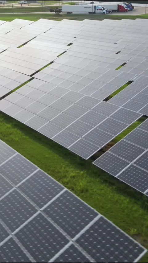 Solar panel field aerial view. renewable energy. green  and clean energy Stock Footage 248122629