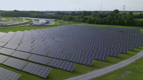 Solar panel field aerial view. renewable energy. green  and clean energy Stock Footage 248122642