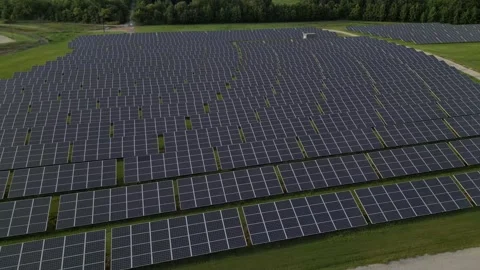 Solar panel field aerial view. renewable energy. green  and clean energy Stock Footage 248122644