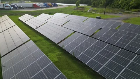 Solar panel field aerial view. renewable energy. green  and clean energy Stock Footage 248122658