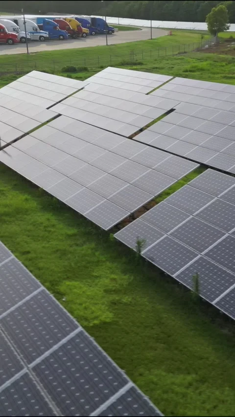Solar panel field aerial view. renewable energy. green  and clean energy Stock Footage 248122660